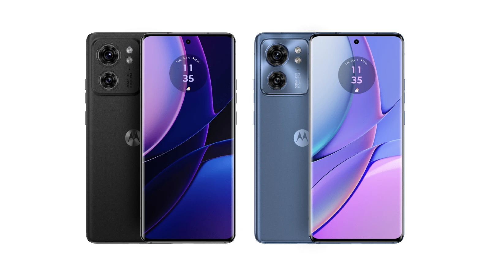 Motorola Edge 40 のイクリプスブラックとルナブルーの公式画像