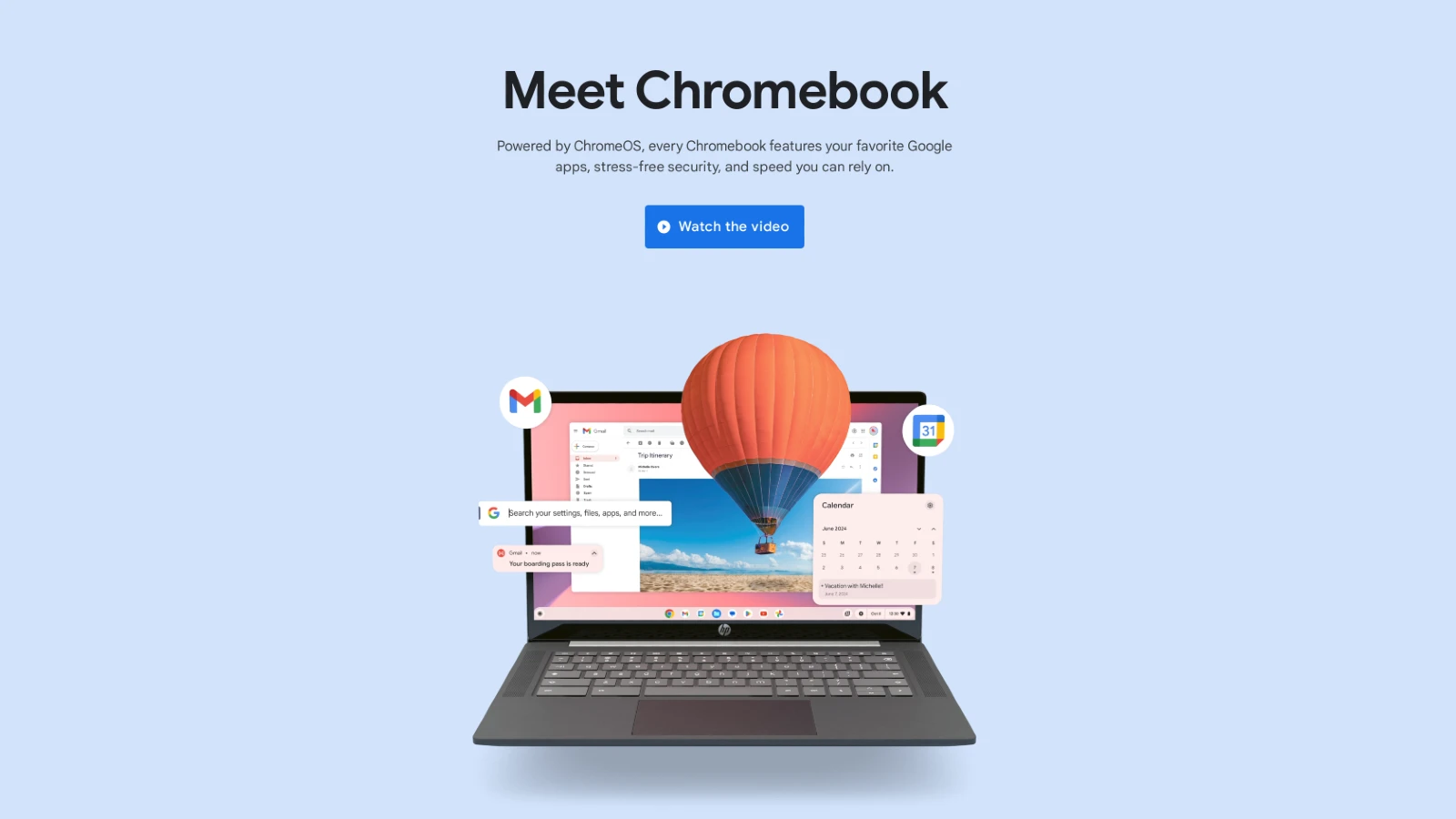 Google 公式サイトにある Chromebook 紹介ページのリニューアルされたページのスクリーンショット