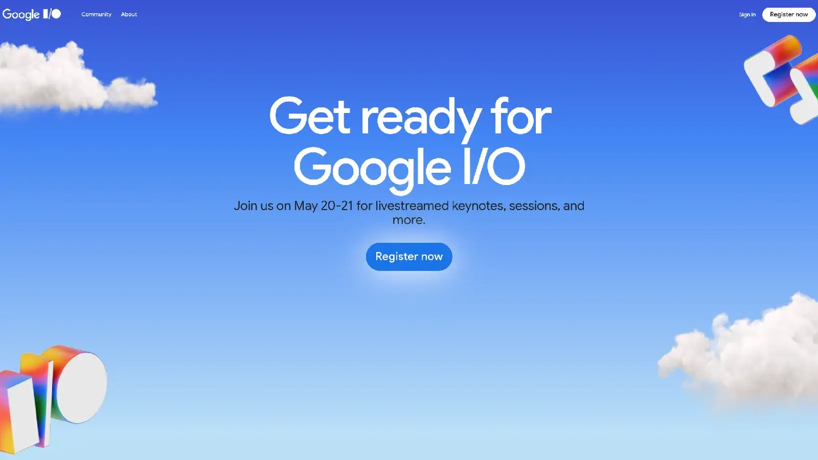 Google I/O 2025 の登録サイトのスクリーンショット