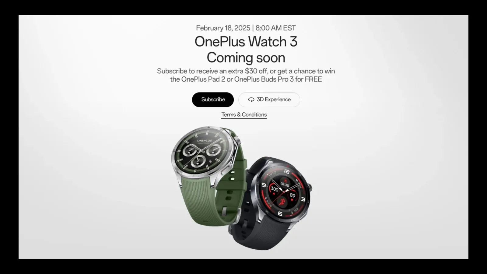 OnePlus 米国公式サイトに公開された OnePlus Watch 3 の紹介ページのスクリーンショット