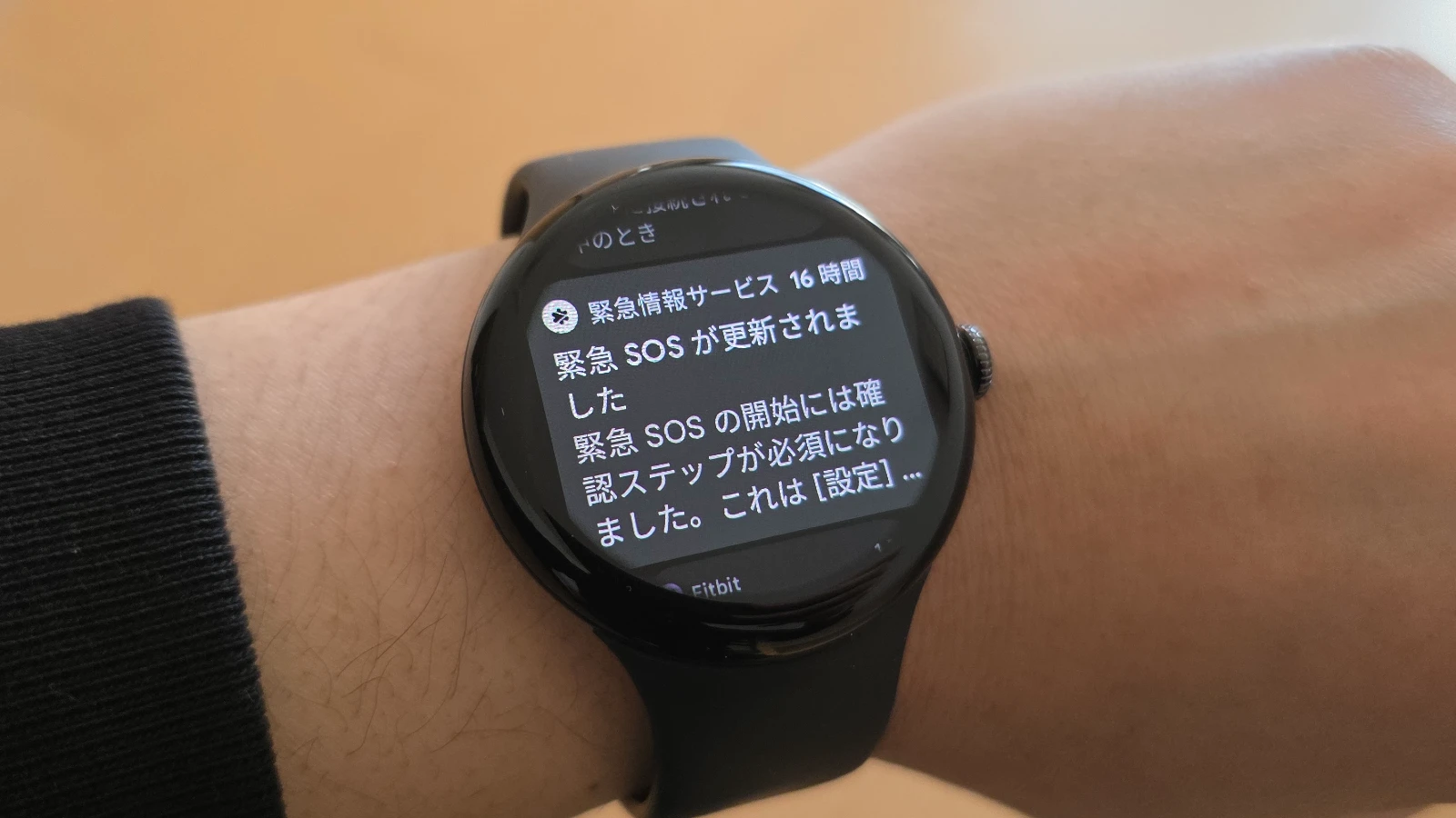 Google Pixel Watch 3 に表示された｢緊急 SOS のアップデート｣通知の写真