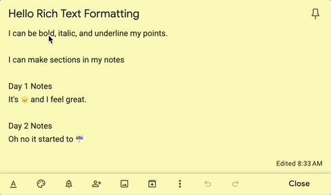 Web 版 Google Keep でリッチテキスト形式の編集