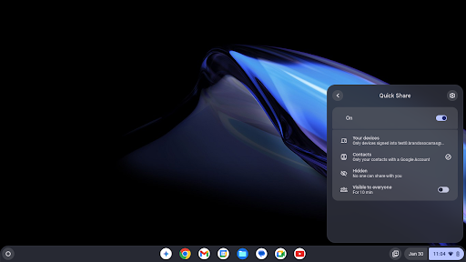 ChromeOS 136 のクイック共有インターフェース