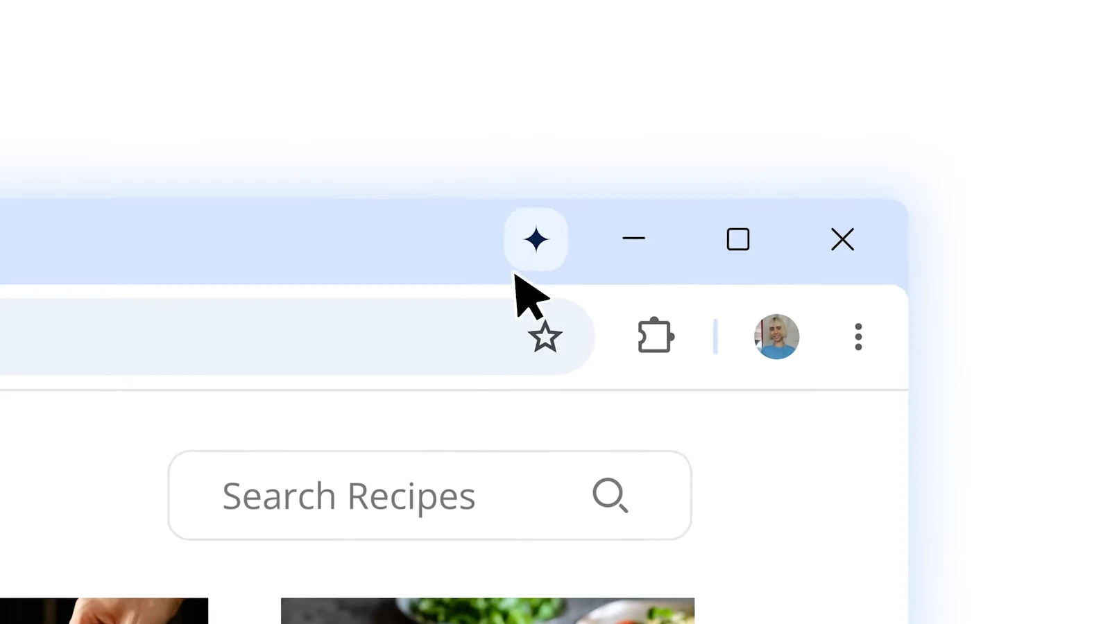 Chrome ブラウザのウィンドウに表示される Gemini アイコンのスクリーンショット