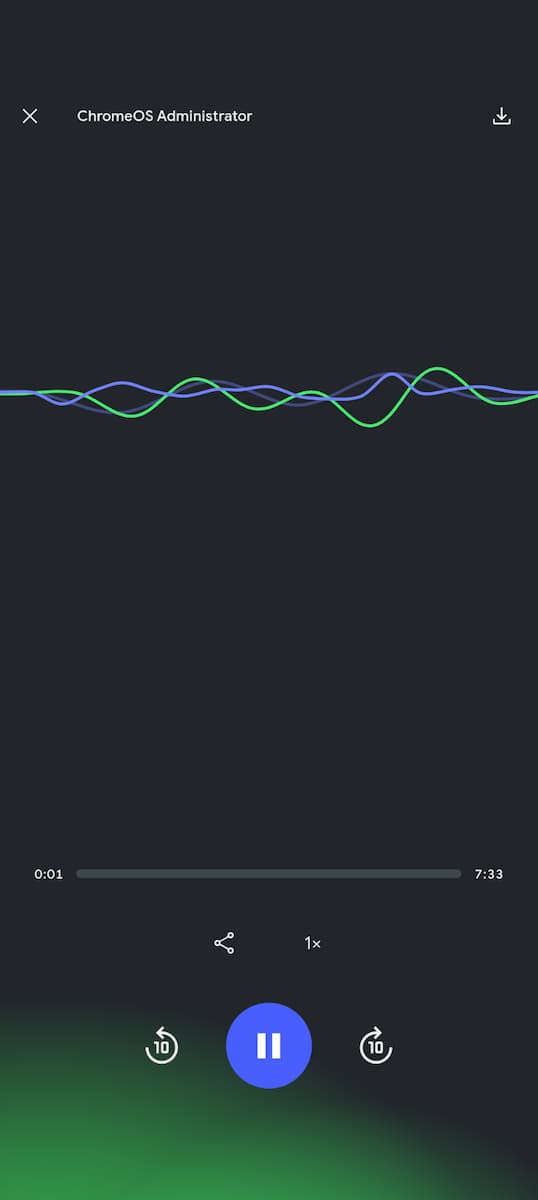 Android 版 NotebookLM アプリの音声概要の再生画面のスクリーンショット
