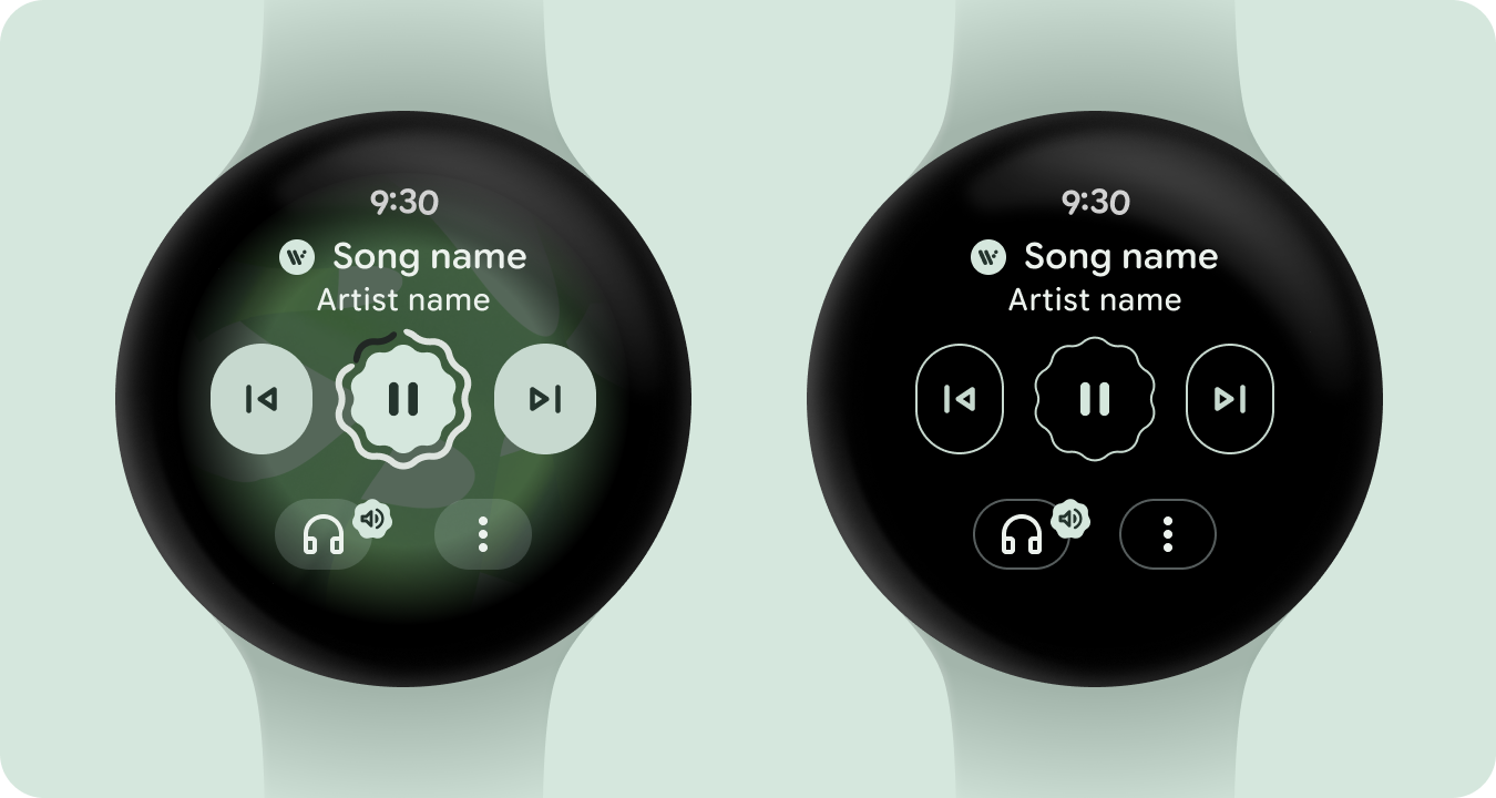 Android Developers サイトに掲載されている Wear OS 6 のメディアコントロール常時表示のイメージ画像