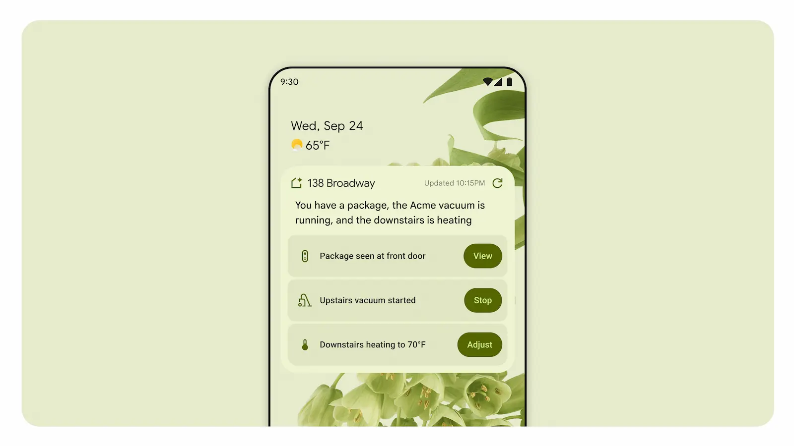 Google Home アプリの Home Summary Widget のスクリーンショット