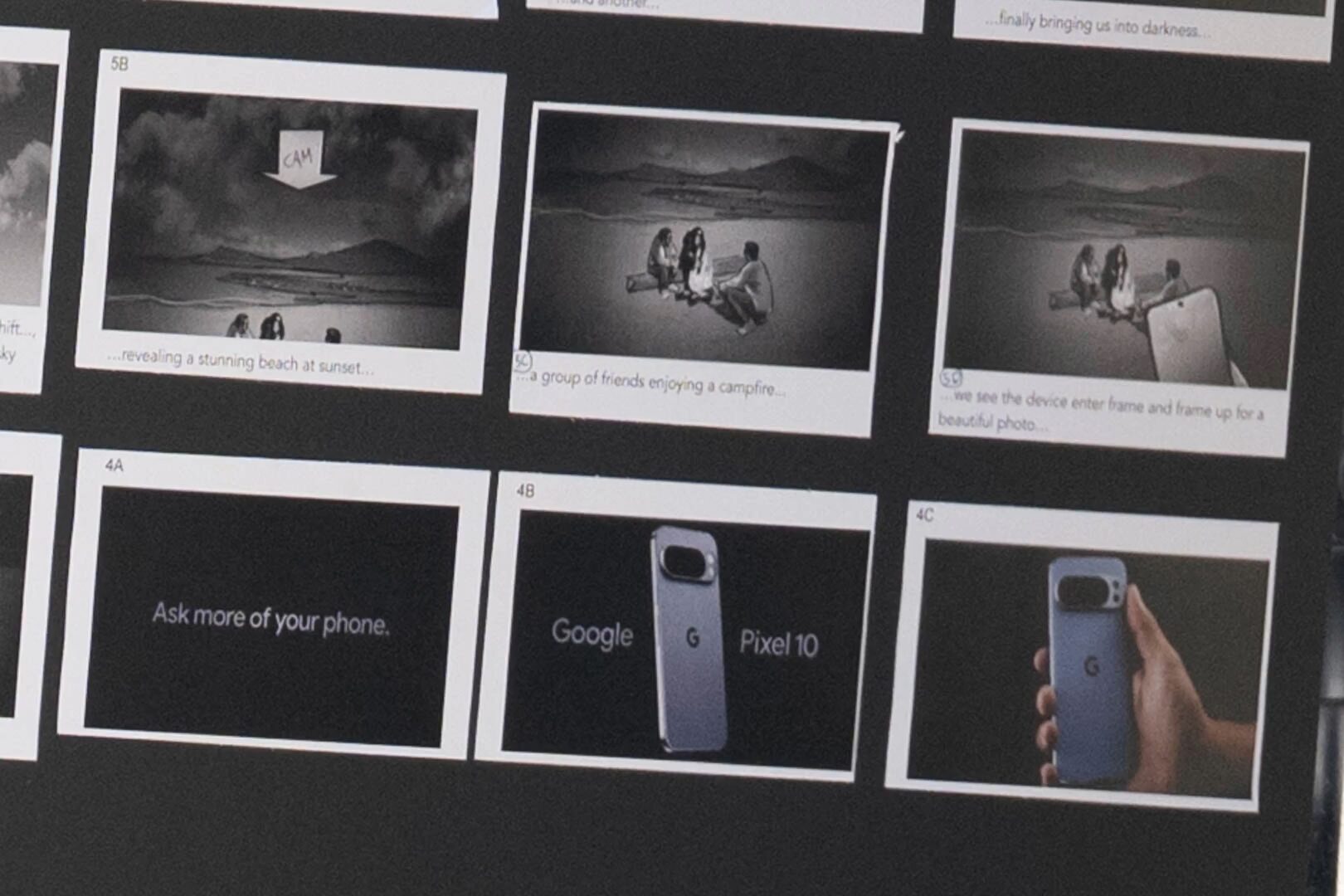 リークされた広告撮影現場のタグラインと Google Pixel 10 の文字