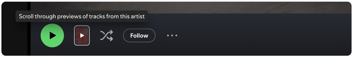 Web 版 Spotify のプレビュー機能のスクリーンショット