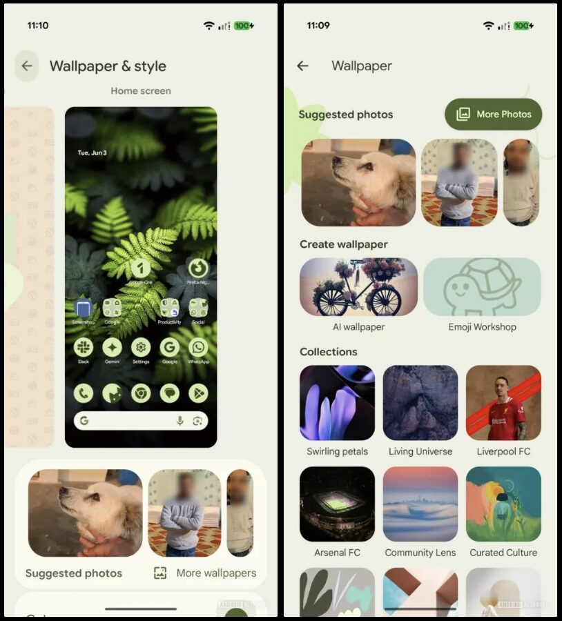 おすすめの写真が表示されている「壁紙とスタイル」の設定画面
