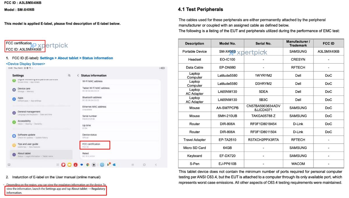 Samsung Galaxy Tab S10 Lite 5G FCC certified