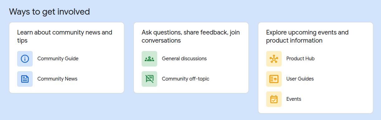 ChromeOS Customer Community の主要なコンテンツ