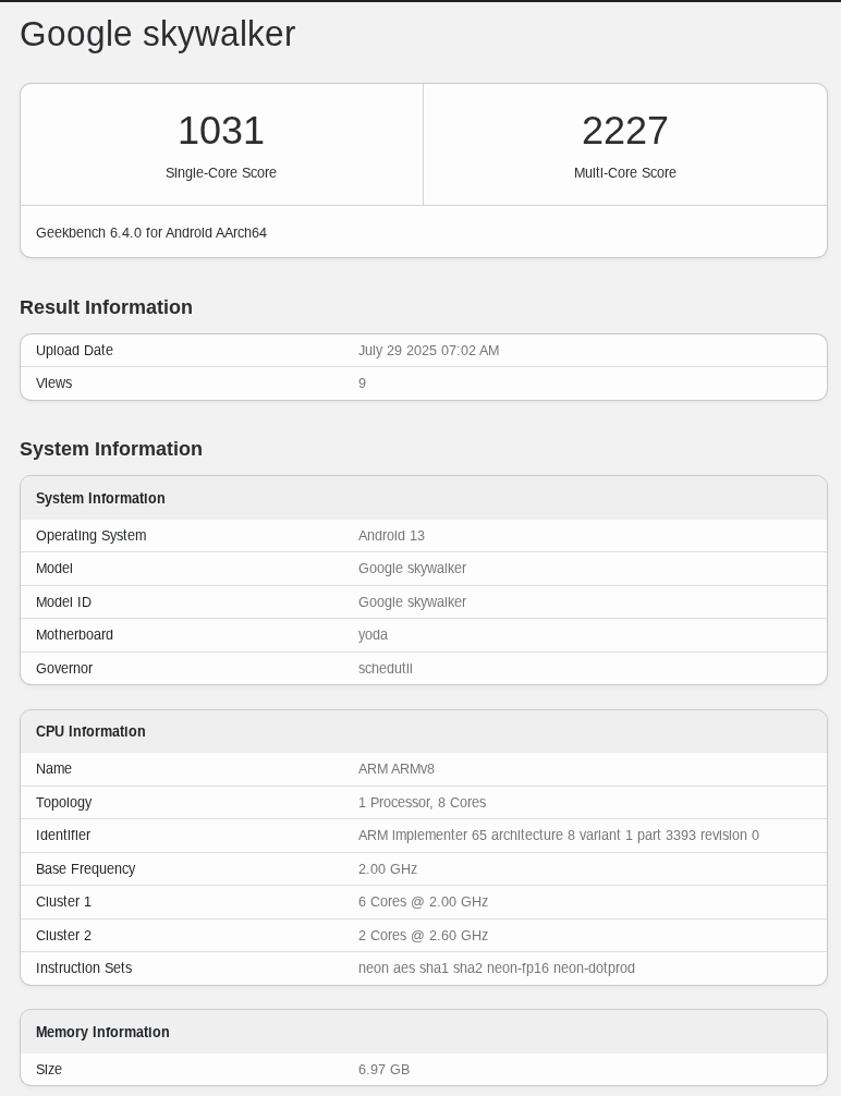 Geekbench で発見された MT8189 を搭載した Chromebook のベンチマークスコアの結果