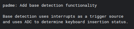「Padme」 のコミット内に見つかった 「base (keyboard) detection」 (ベース・キーボードの検出) という記述のスクリーンショット