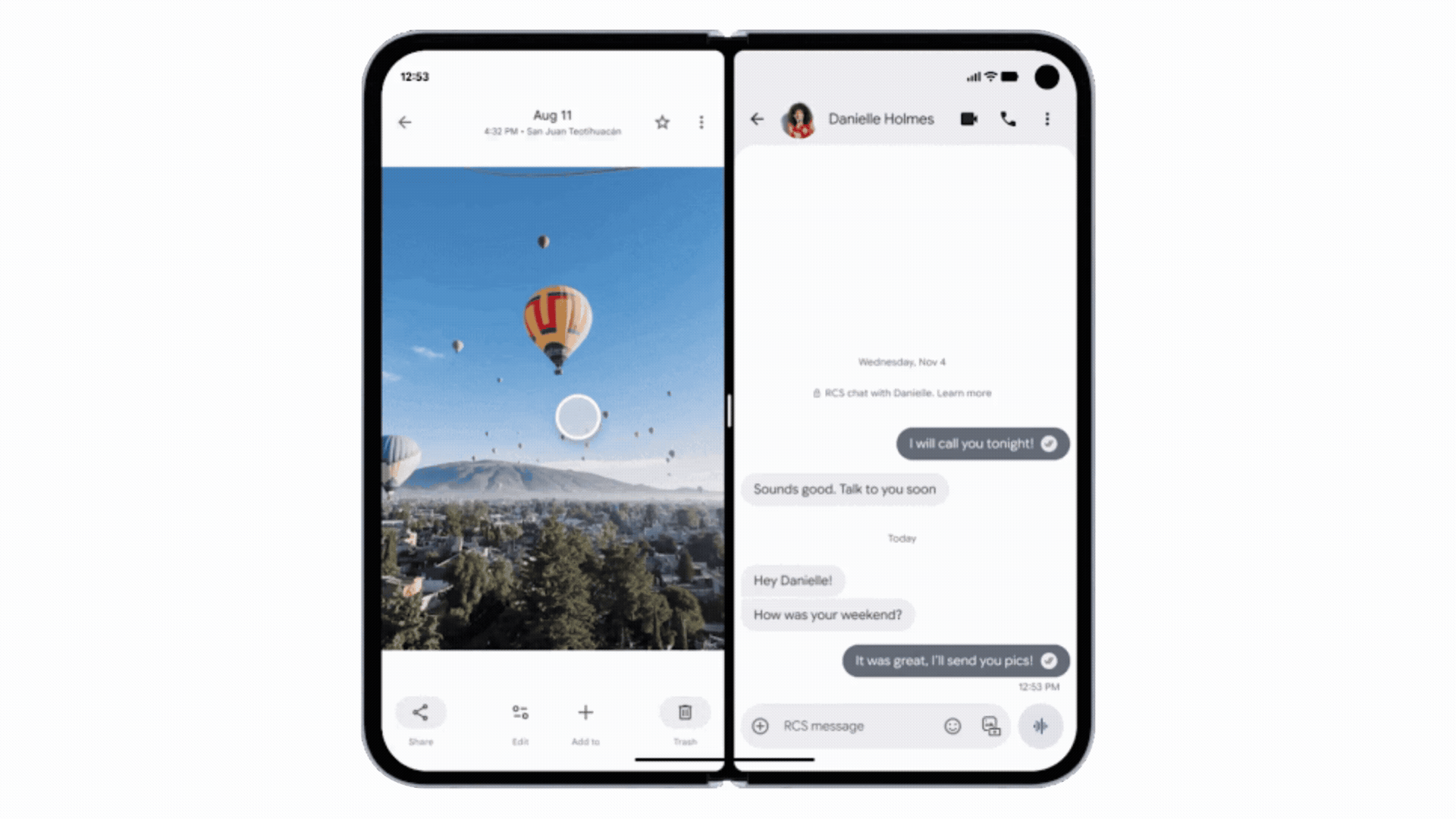 Google が紹介した Pixel 10 Pro Fold でのドラッグアンドドロップをする方法のアニメーション