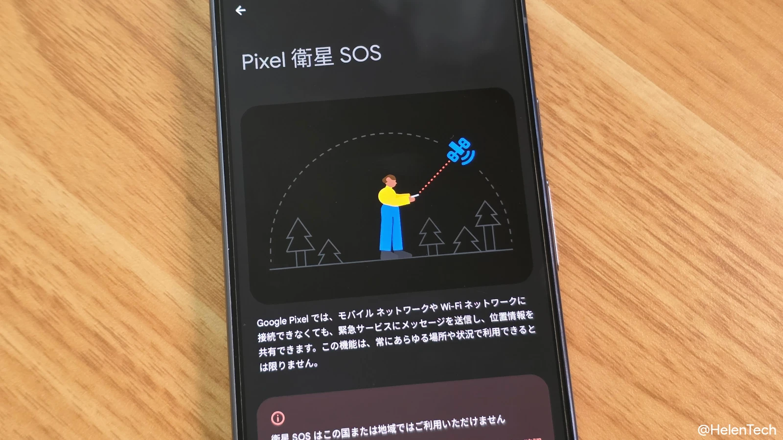 Google Pixel スマートフォンの「Pixel 衛星 SOS」設定の画面