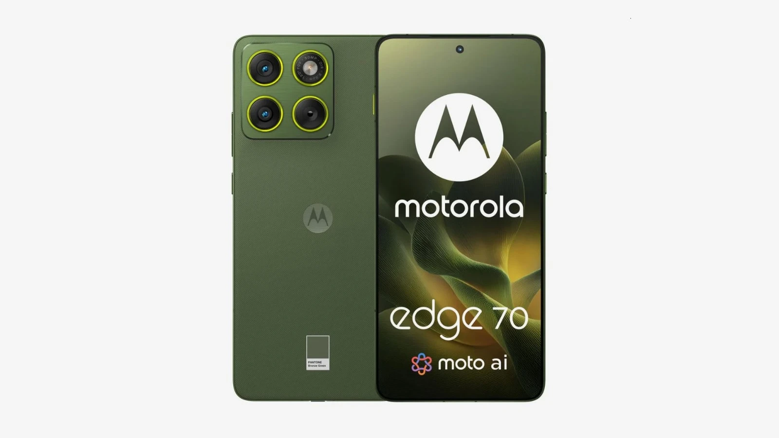 Motorola Edge 70 とされるデバイスのディスプレイとリアパネルを示すレンダリング画像