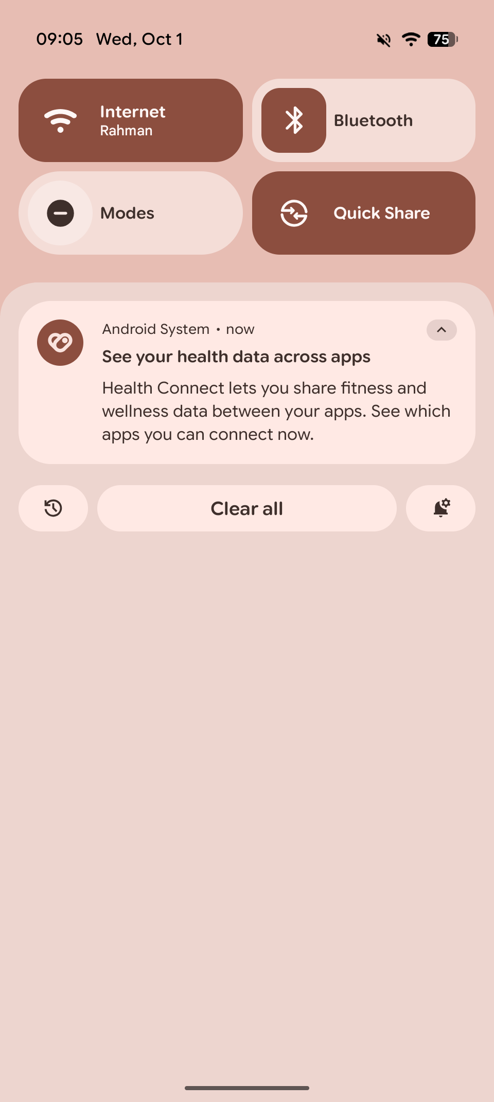 Google ヘルスコネクトから送信された「アプリ間で健康データを確認」することを促す通知のスクリーンショット