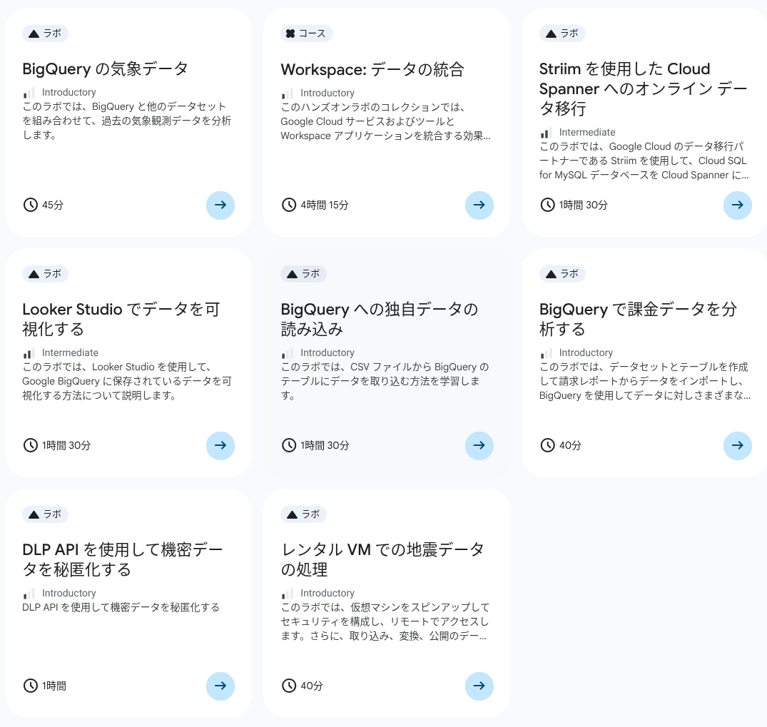 Google Skills に掲載されているデータ分析の日本語対応プログラムの一例
