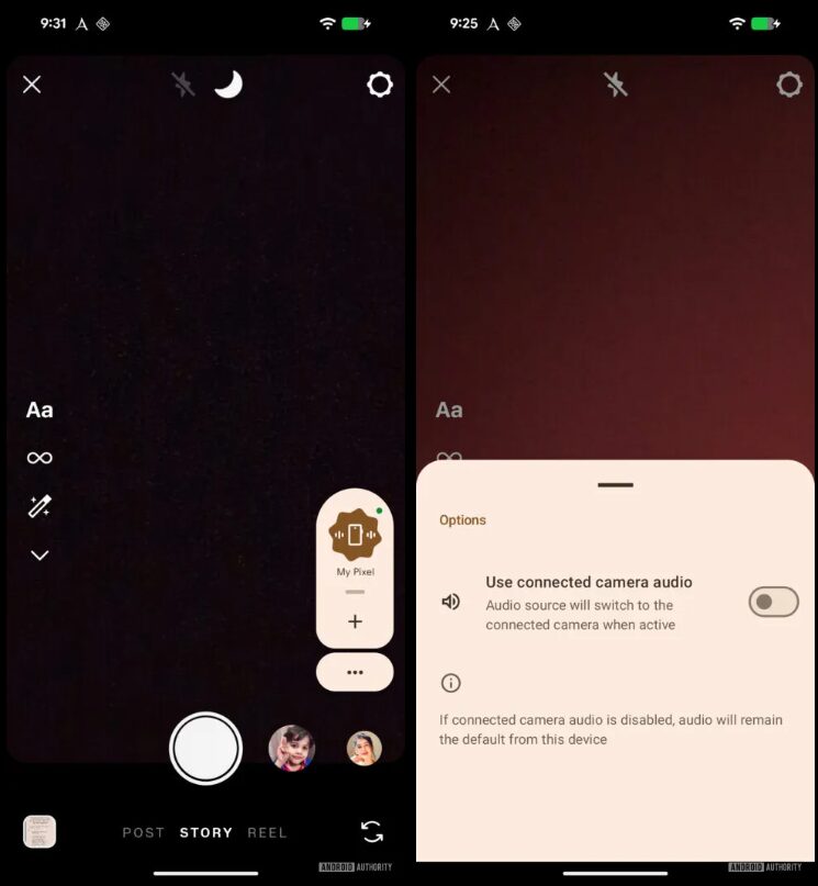 Google Pixel の「連携カメラ」機能の音声ソーストグルが追加されたことを示すスクリーンショット