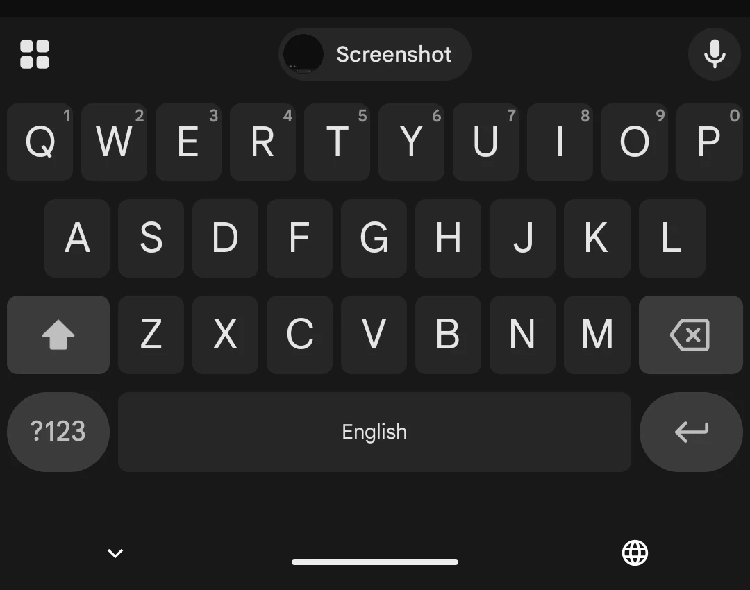Gboard でキーボードのカンマとピリオドを非表示にしたところのスクリーンショット