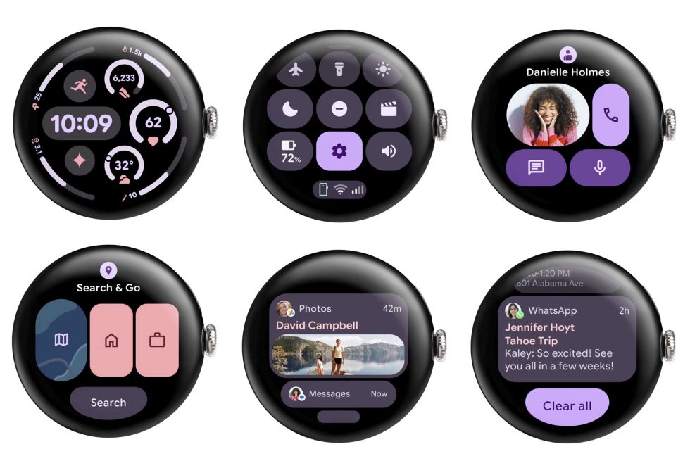 Google Pixel Watch で Material 3 Expressive が導入された Wear OS 6 の画面の例