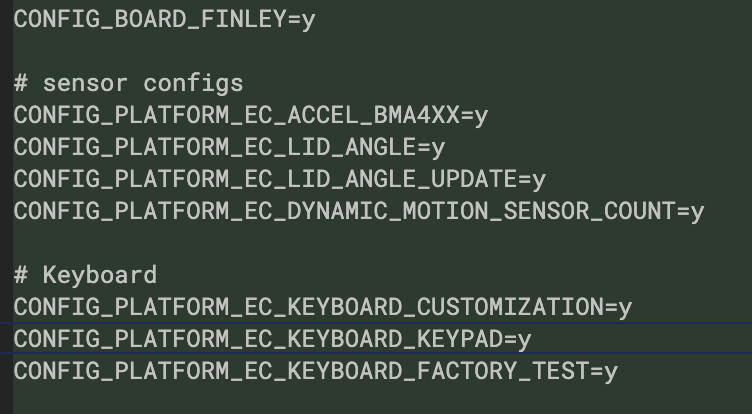 コンバーチブルタイプとテンキーを搭載する可能性を示す Chromebook Finley の開発コードのスクリーンショット