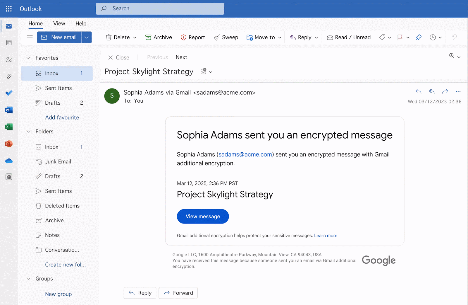 受信者が制限付きGmailでE2EEメールを安全に閲覧している画面