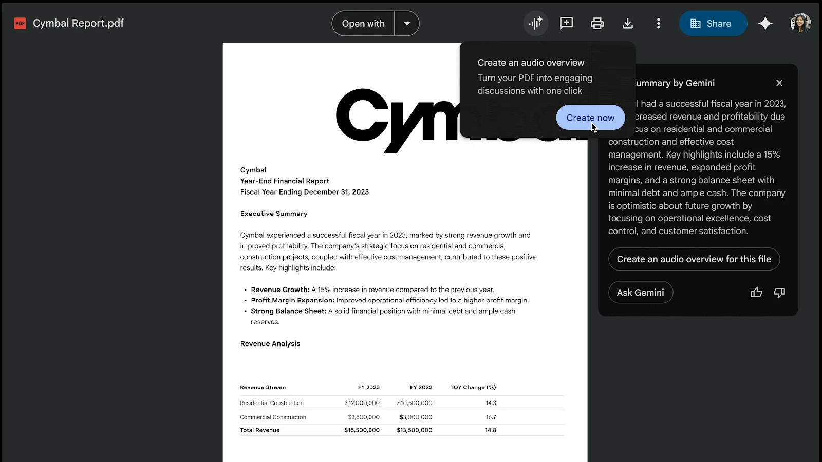 Google ドライブ、Gemini による PDF の音声解説機能を追加。AI が数分でポッドキャスト風に要約