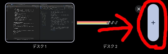 Chromebook で仮想デスクを追加(作成)するボタンをハイライトしているところ