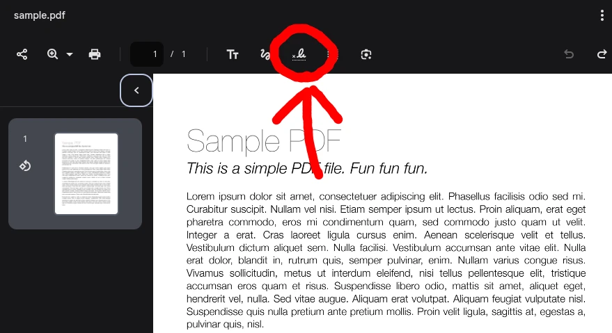 Chromebook のギャラリーアプリで「署名」ツールをハイライトしている画像