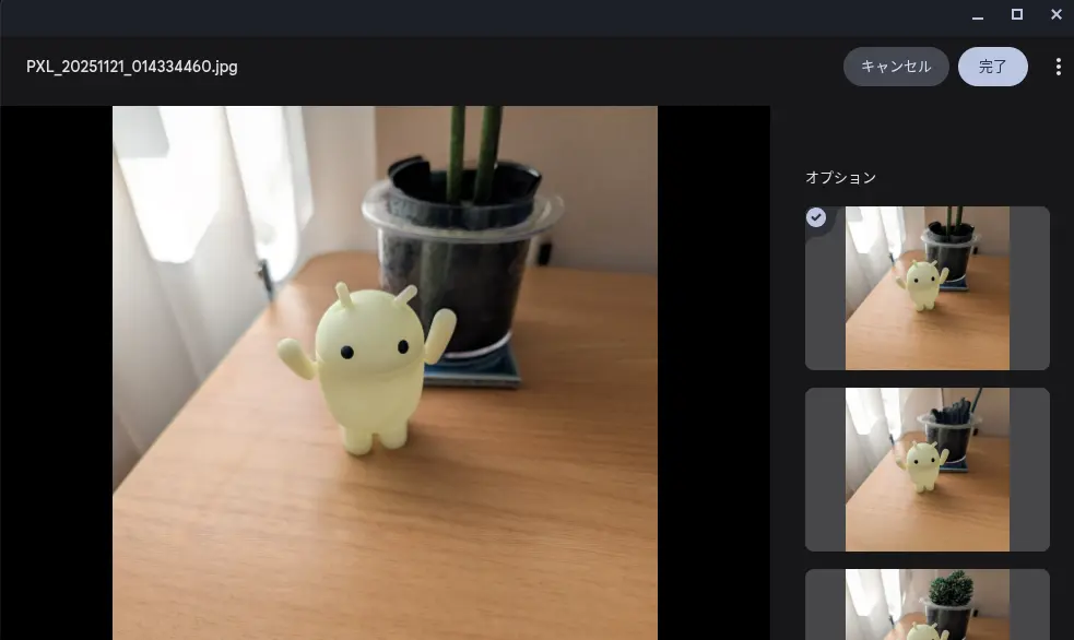 Lenovo Chromebook Plus Gen 10 のギャラリーアプリで「背景を拡大」で背景が実際に拡大された後の画面
