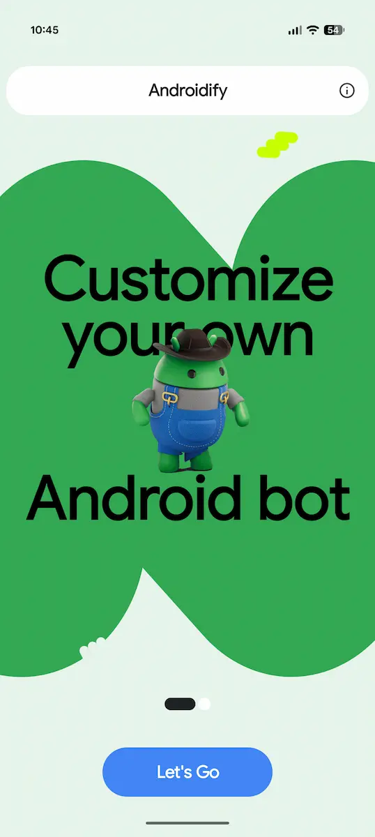 Androidify アプリを最初に起動したときの画面