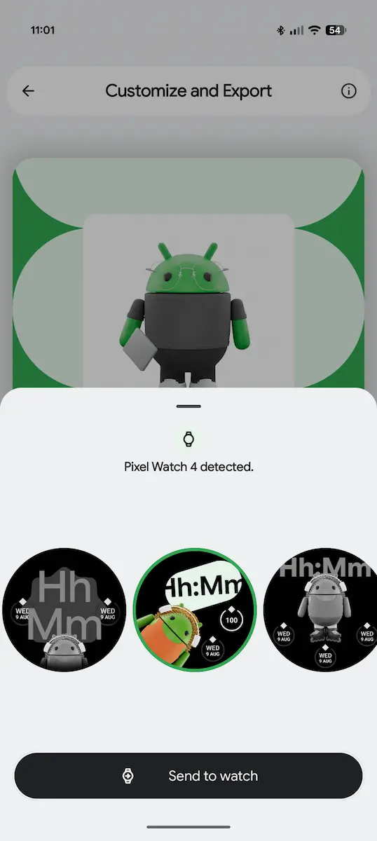 Androidfity アプリでスマートウォッチのウォッチフェイスを選択している様子