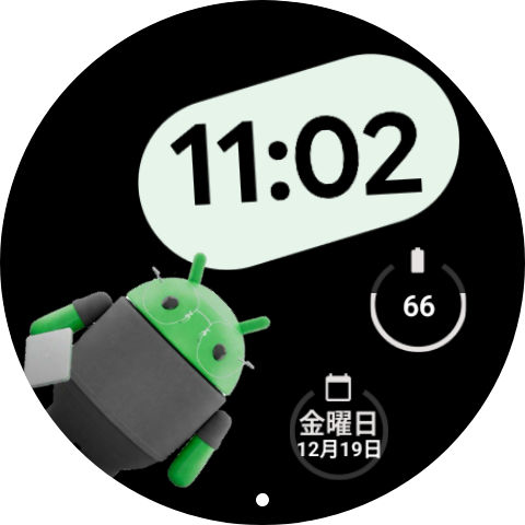 Pixel Watch 4 に反映された Androidfy で作成したウォッチフェイスのスクリーンショット