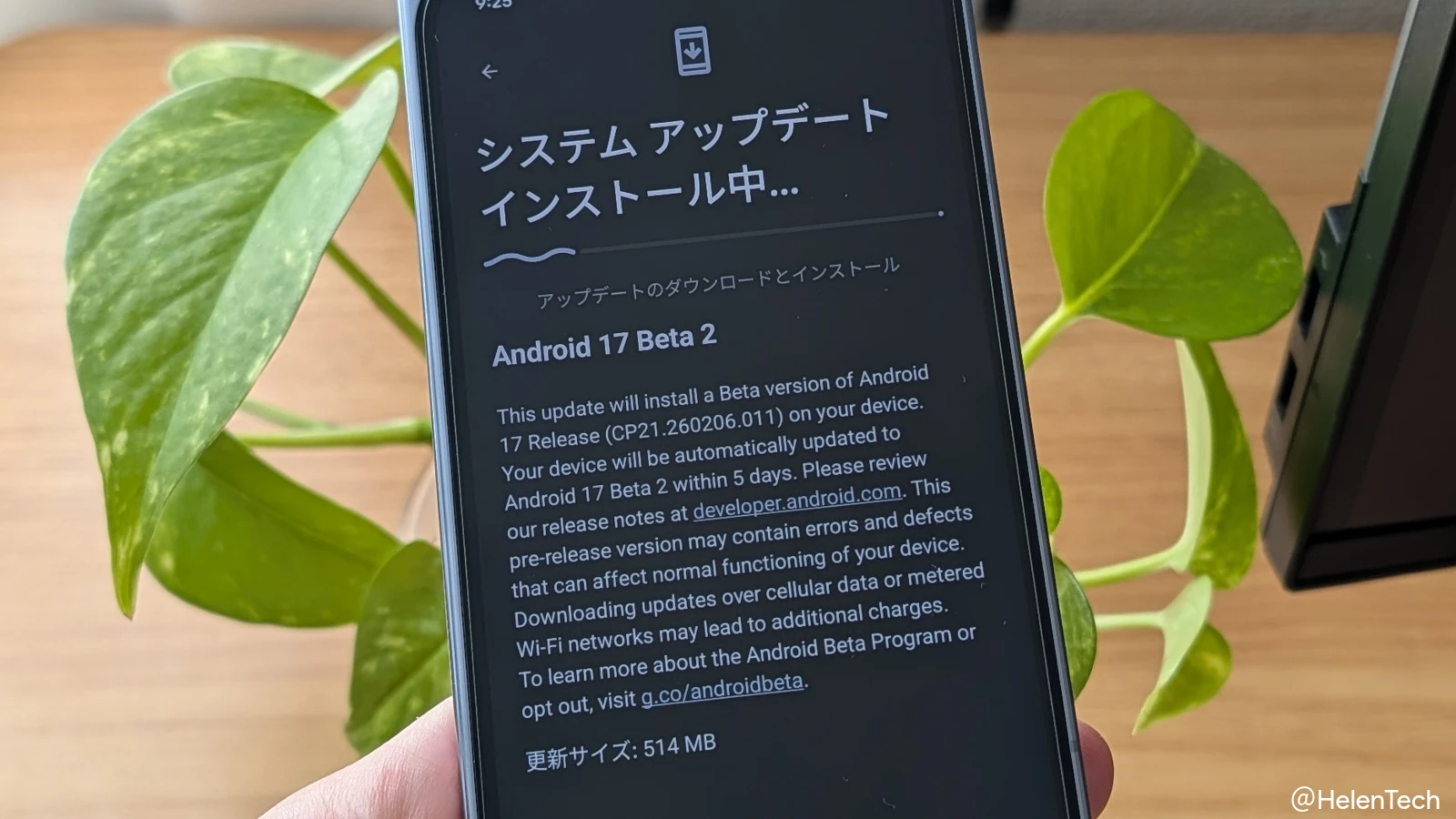 Android 17 Beta 2 のアップデートを受信している Google Pixel 10 Pro Fold の写真