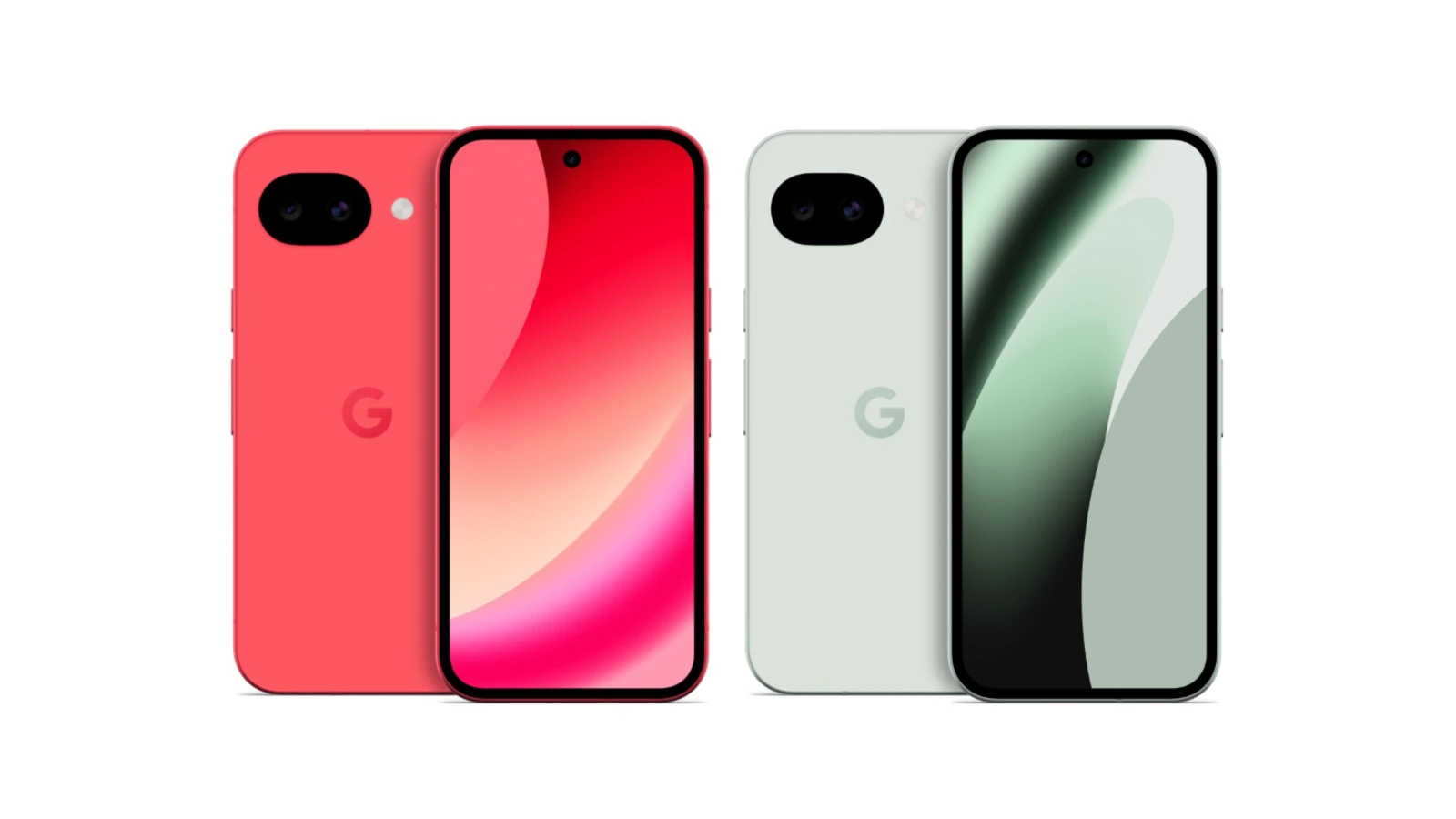 Google Pixel 10a の新色 Berry と Fog のレンダリングを並べた画像