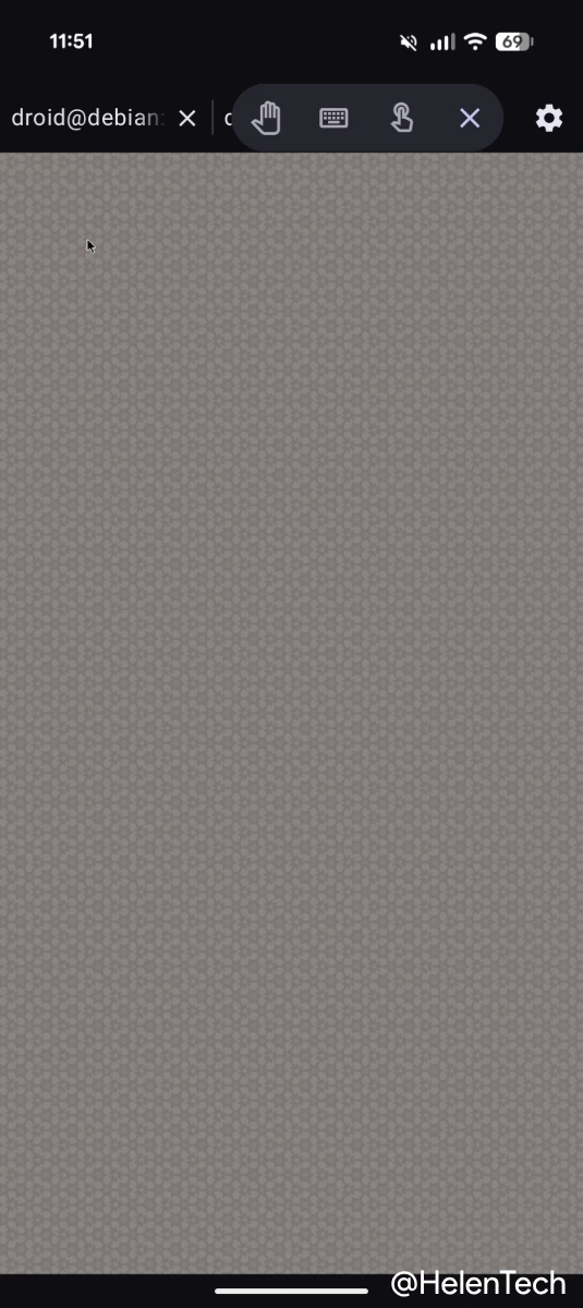 Android Canary 2603 を実行する Pixel デバイスの「Linux ターミナル」アプリのグラフィカルインターフェース (GUI) のスクリーンショット