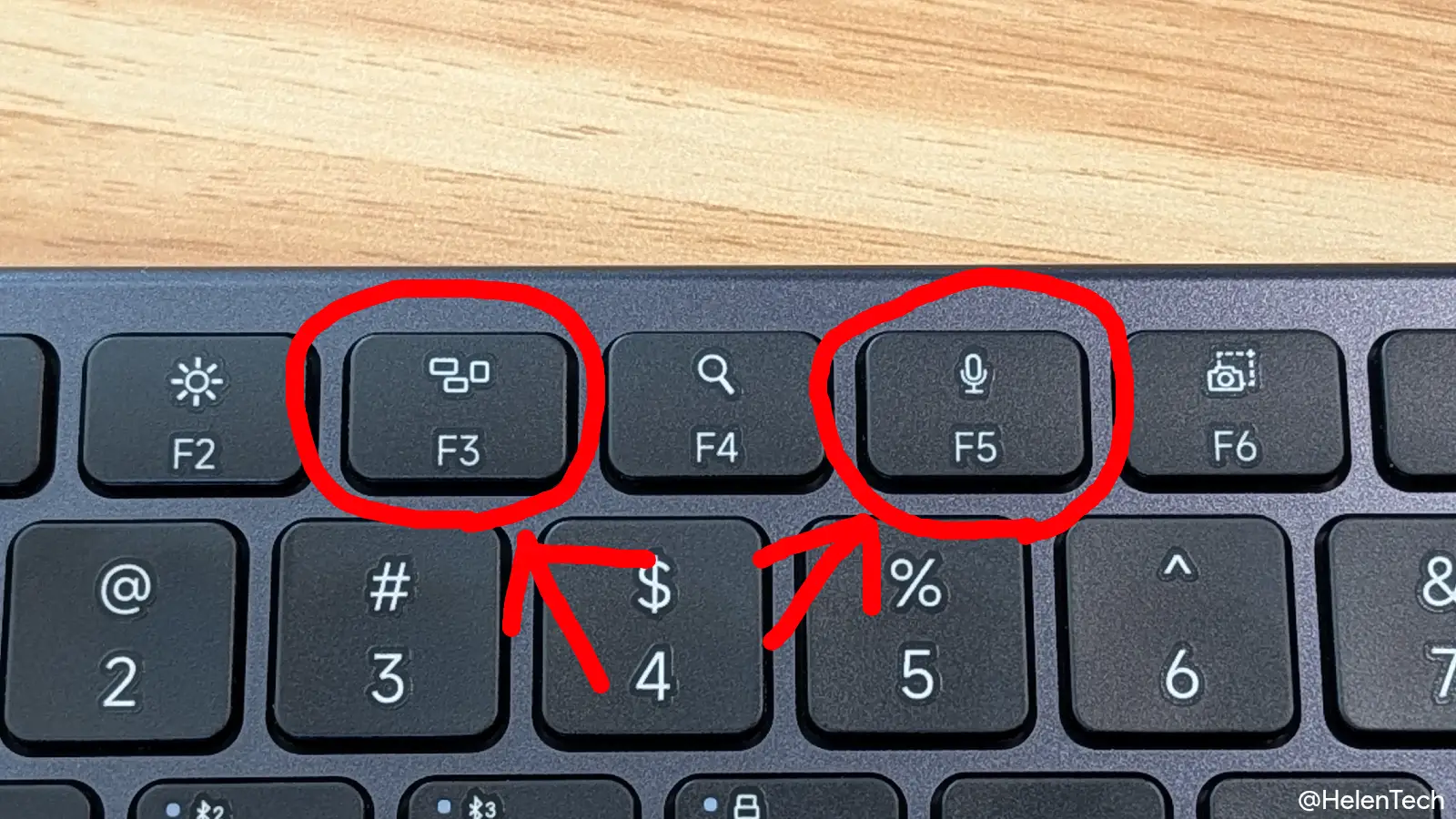 Satechi Slim EX1 Wireless Keyboard の F3 と F5 キーをハイライトしている画像