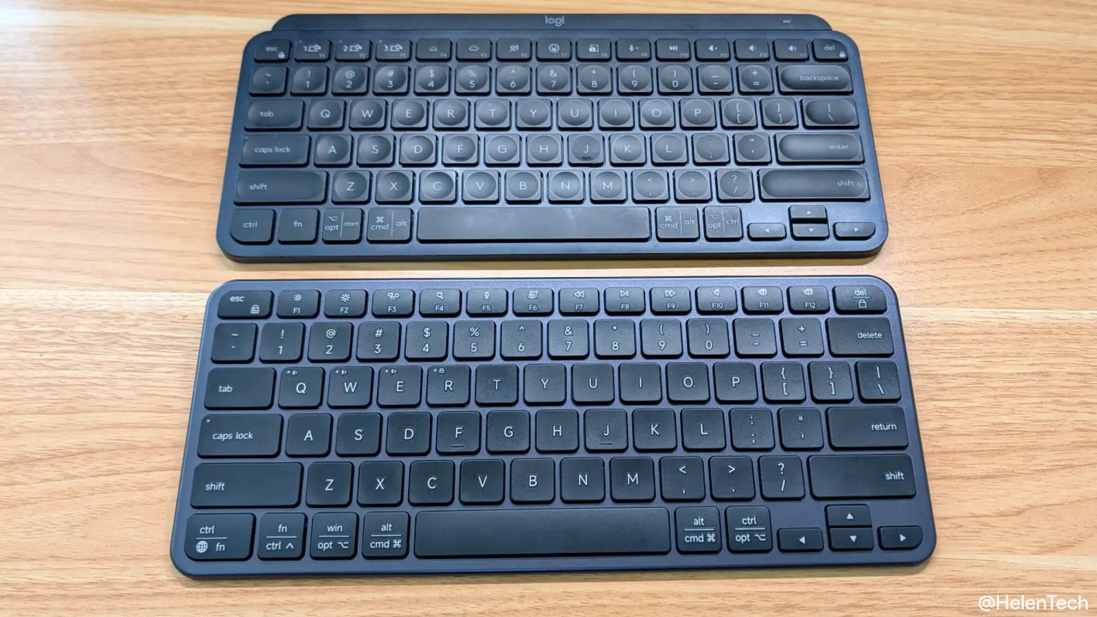 Satechi Slim EX1 Wireless Keyboard と Logicool MX Keys mini を並べた写真