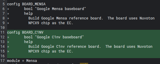 BOARD_MENSA と BOARD_C1NV の設定コード