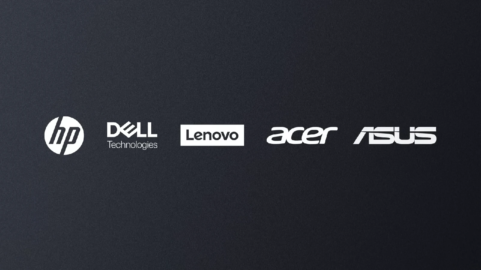 Googlebook の最初のリリースパートナーとして紹介された HP、Dell、Lenovo、Acer、ASUS の 5 社のロゴ
