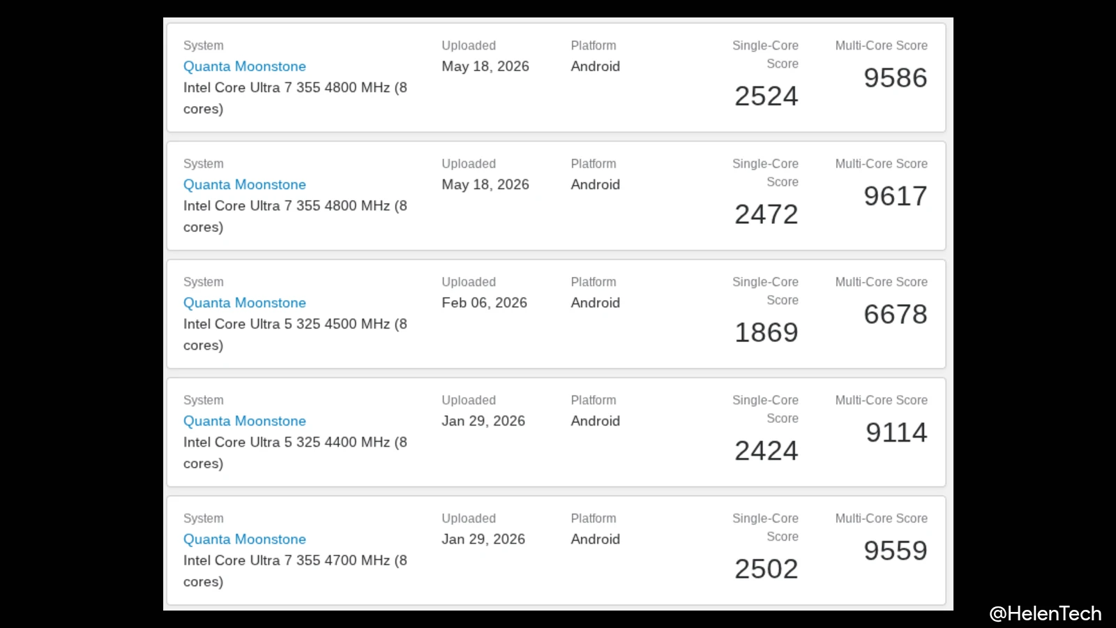 Acer の Googlebook「Moonstone」、Geekbench でベンチマークを確認。Core Ultra 5 / 7 の構成