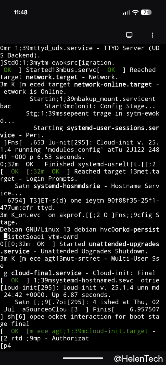 Android 17 QPR1 Beta 6 で動作する Google Pixel 10 Pro Fold の Linux ターミナルで Virtio-console を有効にしたターミナル画面 1