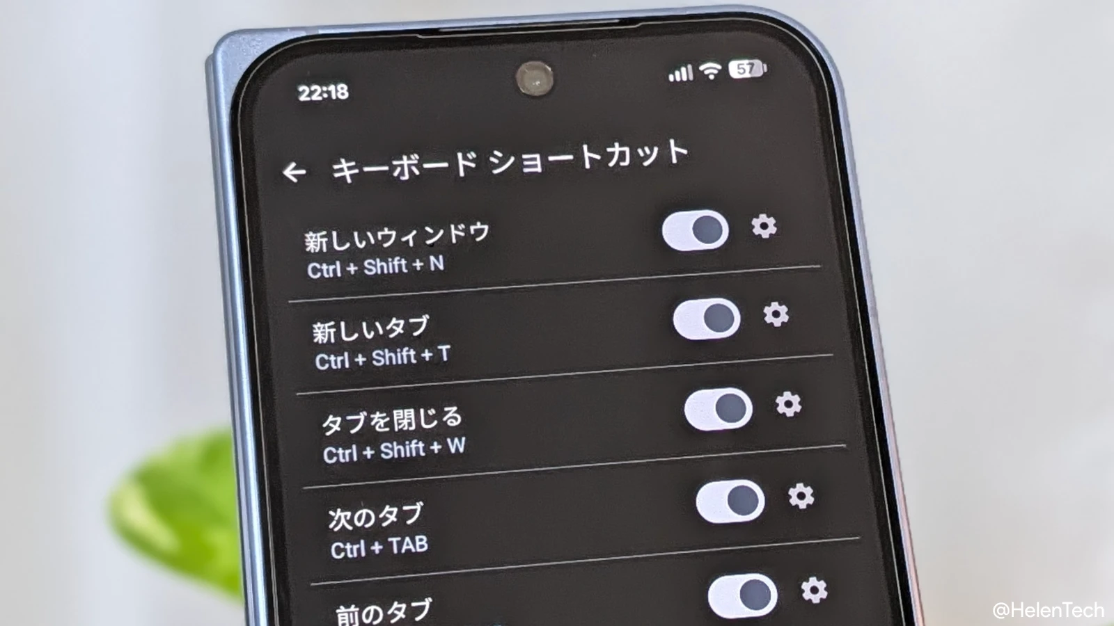 Android 17 QPR1 の Pixel Linux ターミナルでキーボードショートカットの設定を表示しているところ