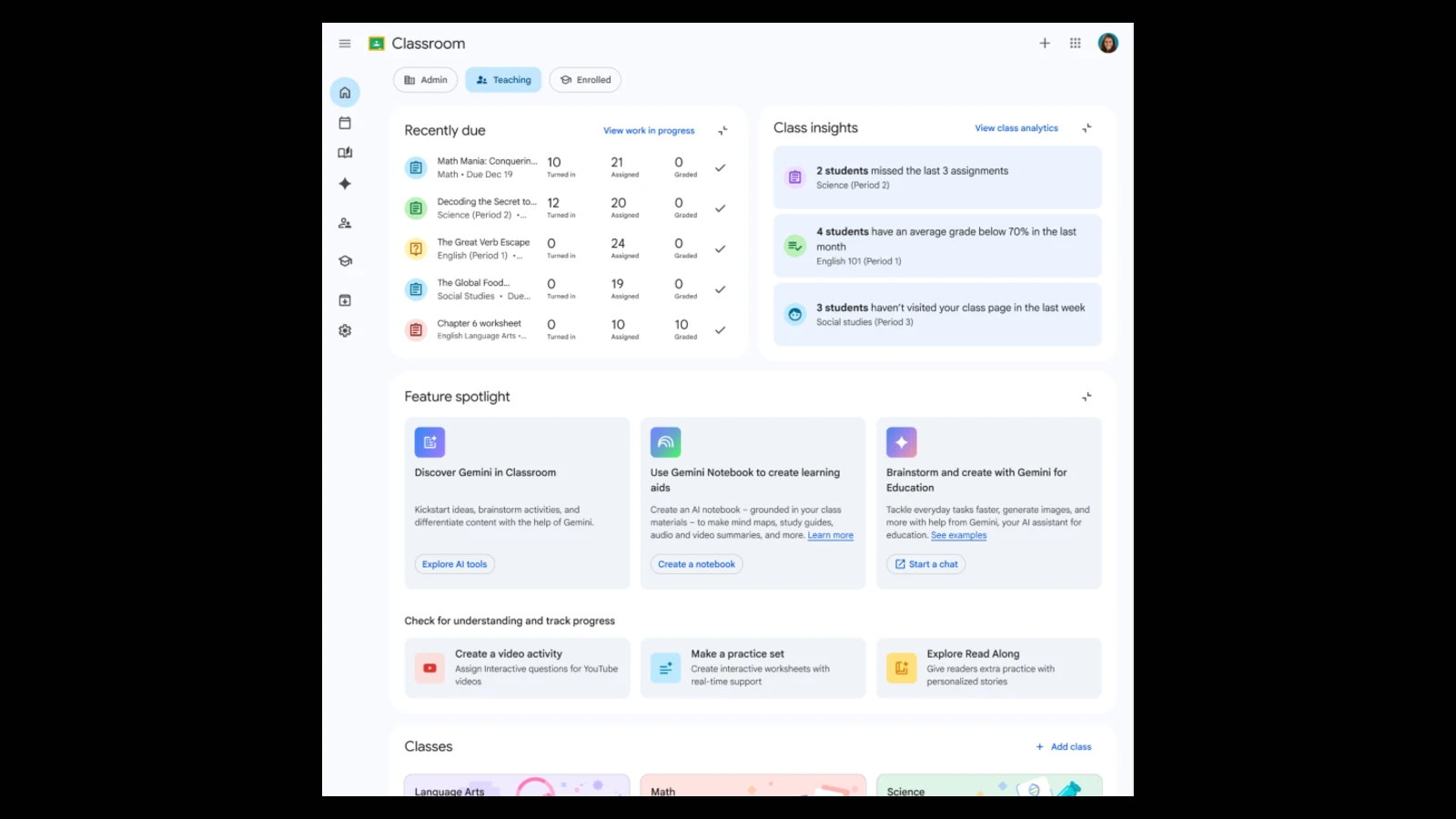 Google Classroom のホームページが刷新。教師・生徒・管理者ごと専用の画面が表示されるように