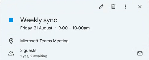 Google カレンダーの予定の場所に Microsoft Teams Meeting が表示されているところ