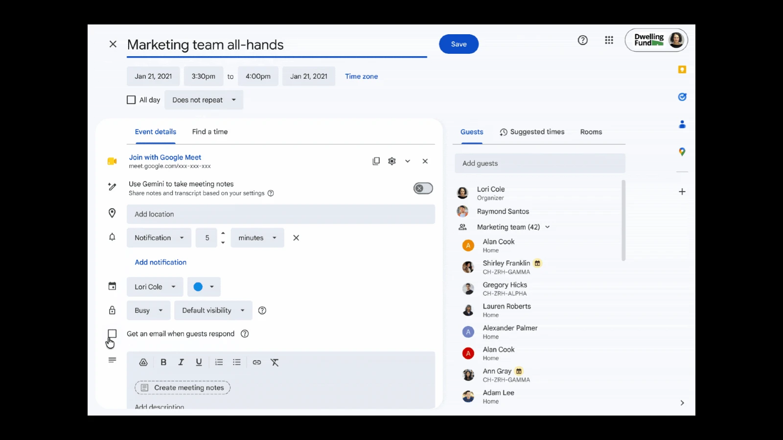Google カレンダー、予定ごとにゲストの返答メールや自動返信の受信をオフにする設定が追加