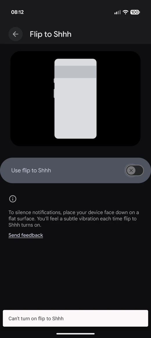 エラーが発生している Pixel のふせるだけでサイレントモードをオンの設定