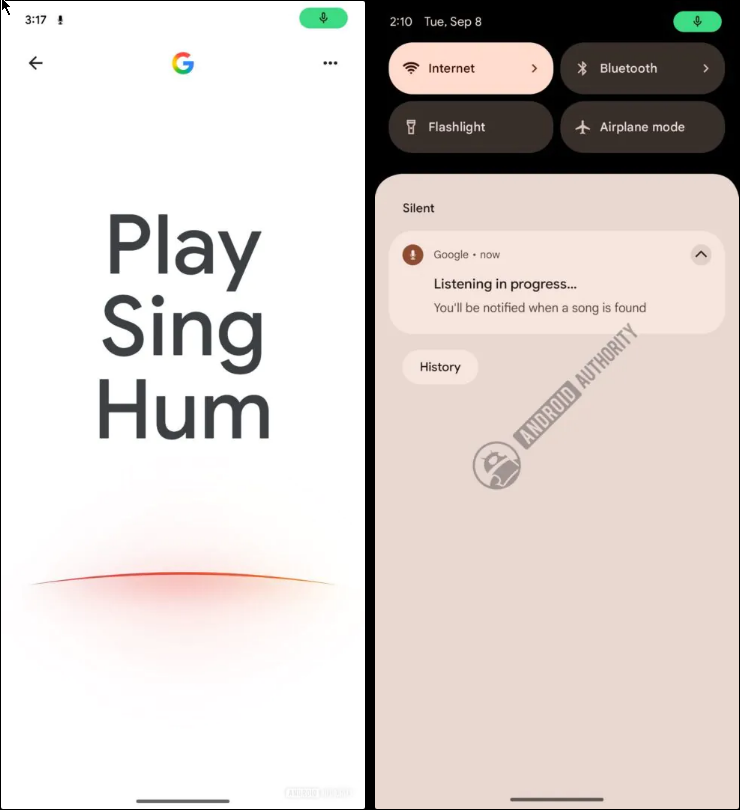 Google アプリの曲検索と通知のイメージ